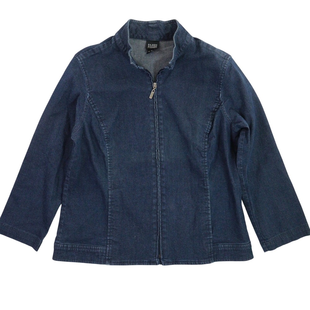 Eileen Fisher Jacket Zip Up Stretch chambray denim Blue Cotton Women M
